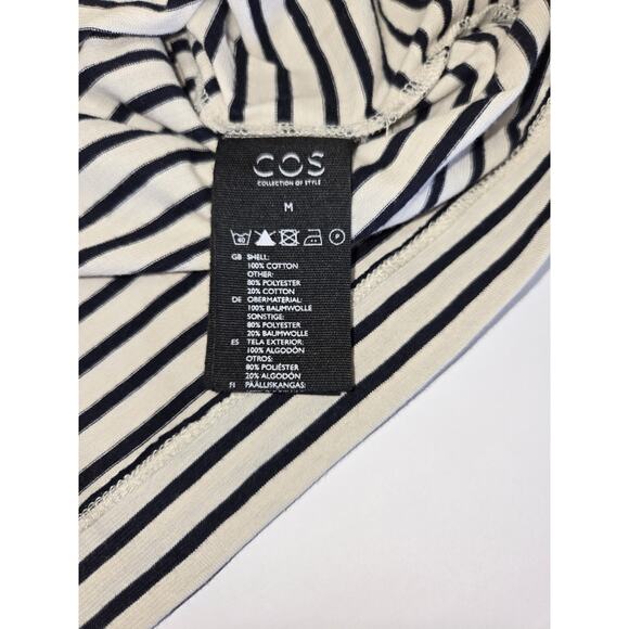 COS NWT Striped Shirt Size Medium Pleated Collar Womens Navy Blue and Off White - Picture 7 of 12